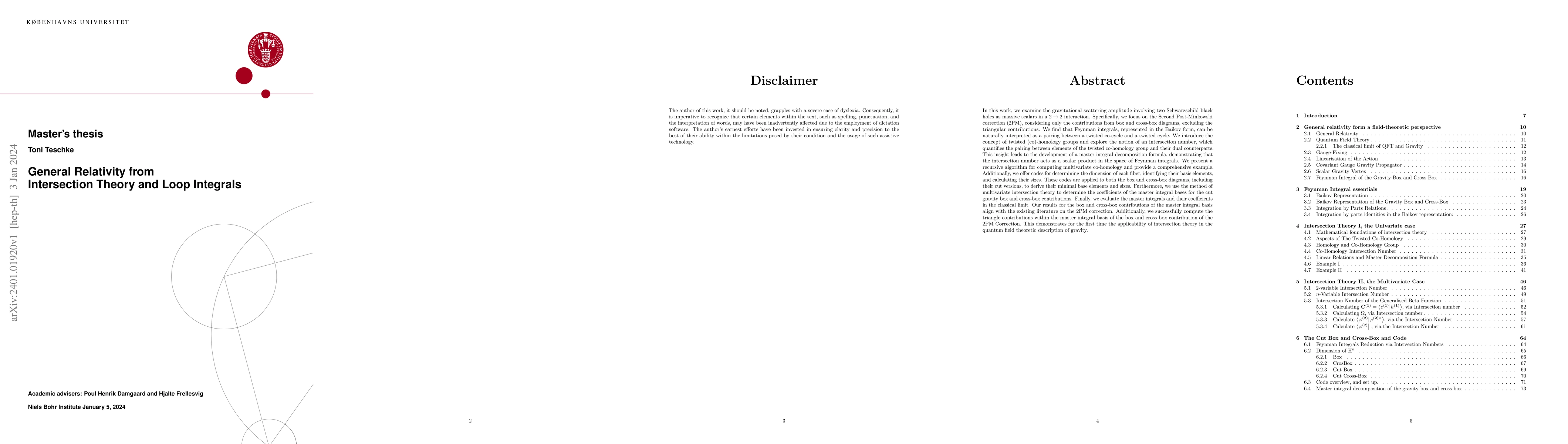 Thumbnail for General Relativity from Intersection Theory and Loop Integrals