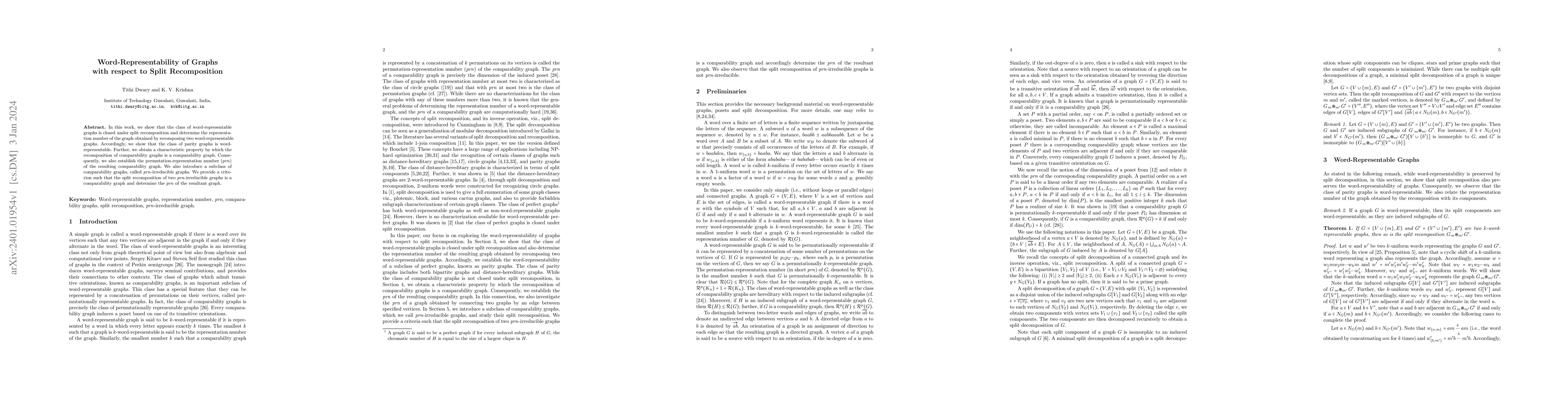 Thumbnail for Word-Representability of Graphs with respect to Split Recomposition
