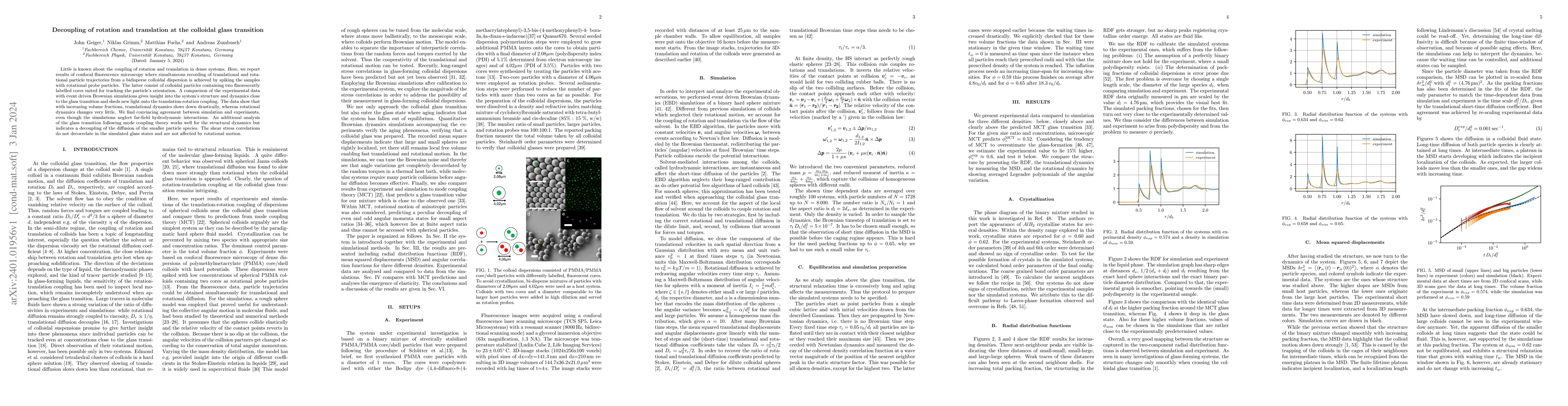 Thumbnail for Decoupling of rotation and translation at the colloidal glass transition