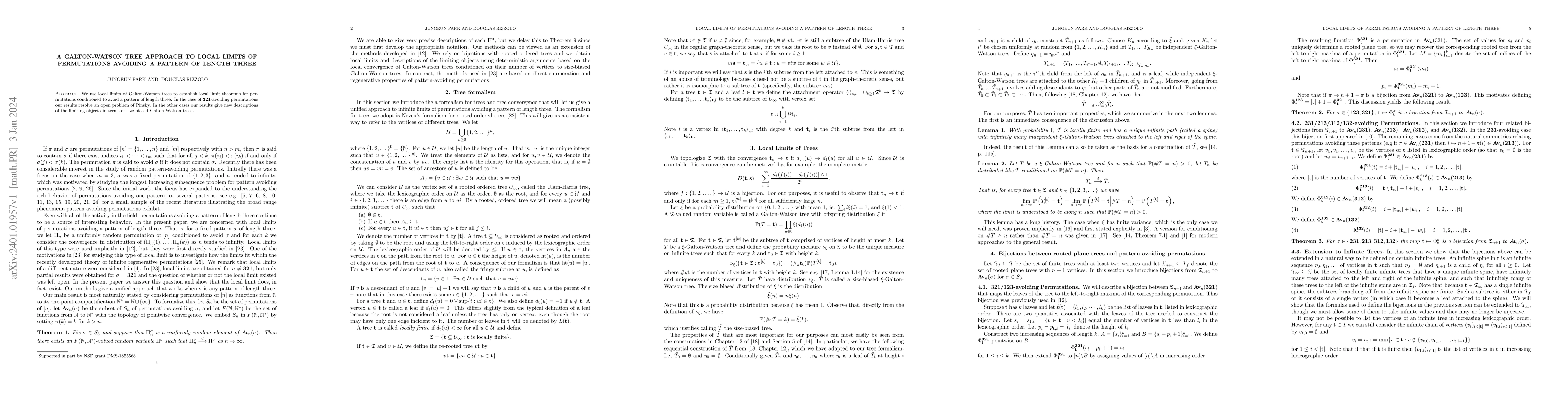 Thumbnail for A Galton-Watson tree approach to local limits of permutations avoiding a
  pattern of length three