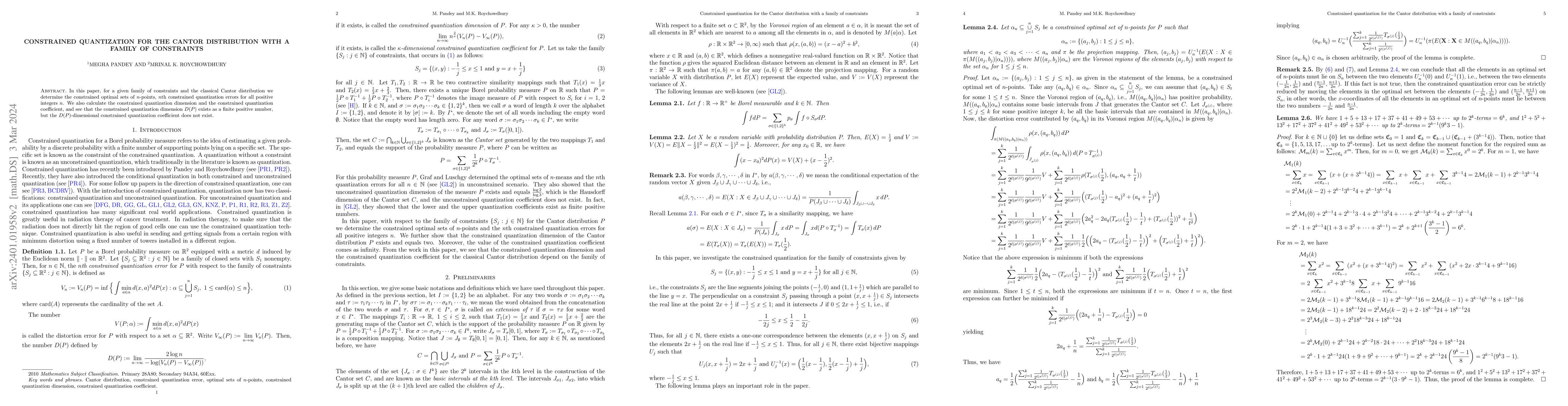 Thumbnail for Constrained quantization for the Cantor distribution with a family of
  constraints