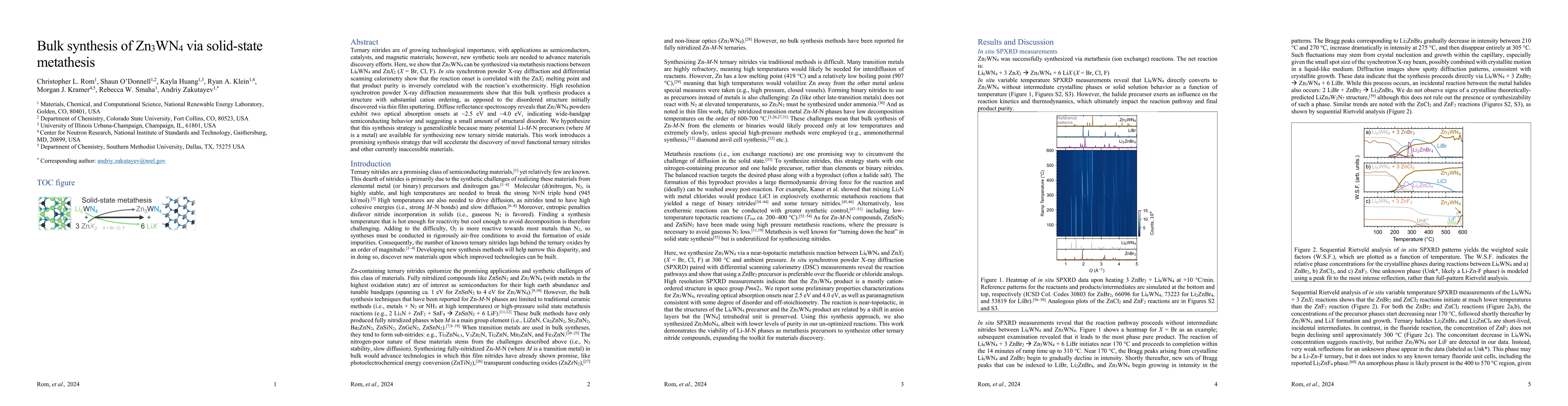 Thumbnail for Bulk synthesis of Zn$_3$WN$_4$ via solid-state metathesis