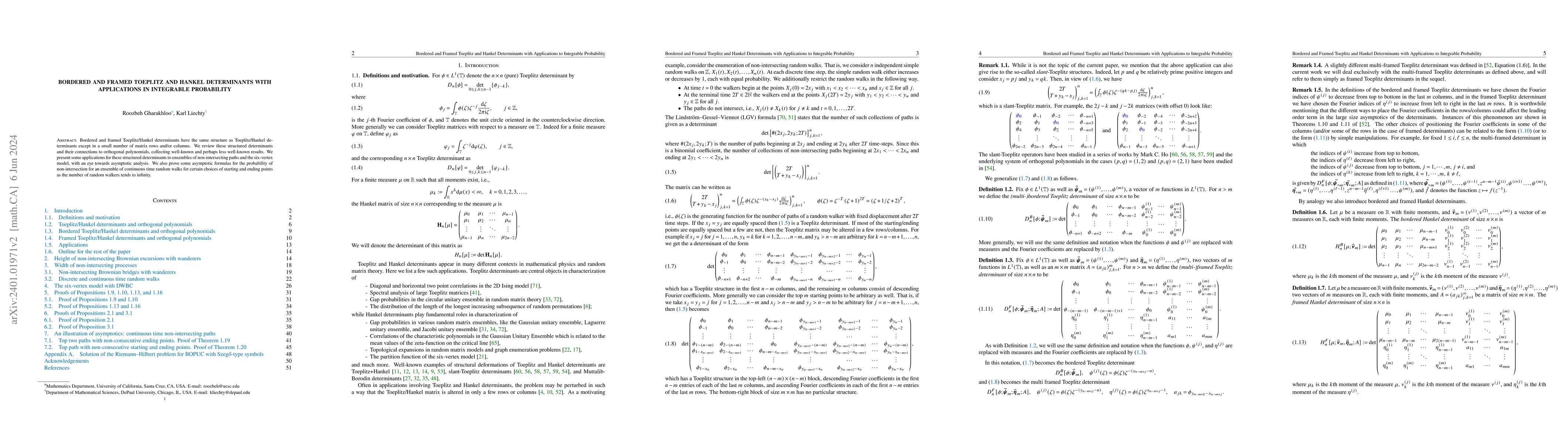 Thumbnail for Bordered and Framed Toeplitz and Hankel Determinants with Applications
  to Integrable Probability