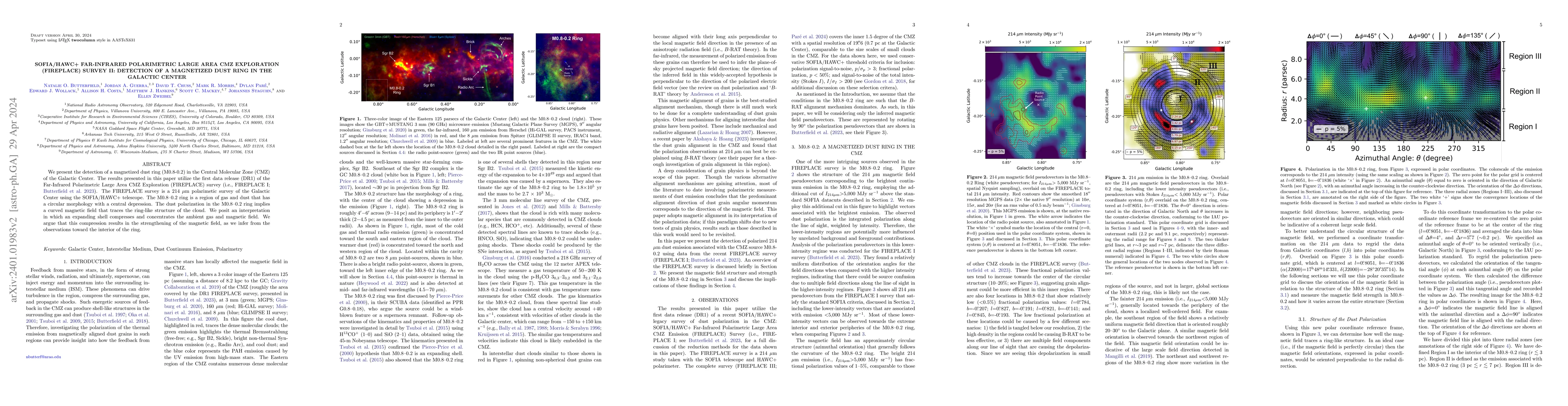Thumbnail for SOFIA/HAWC+ Far-Infrared Polarimetric Large Area CMZ Exploration
  (FIREPLACE) II: Detection of a Magnetized Dust Ring in the Galactic Center