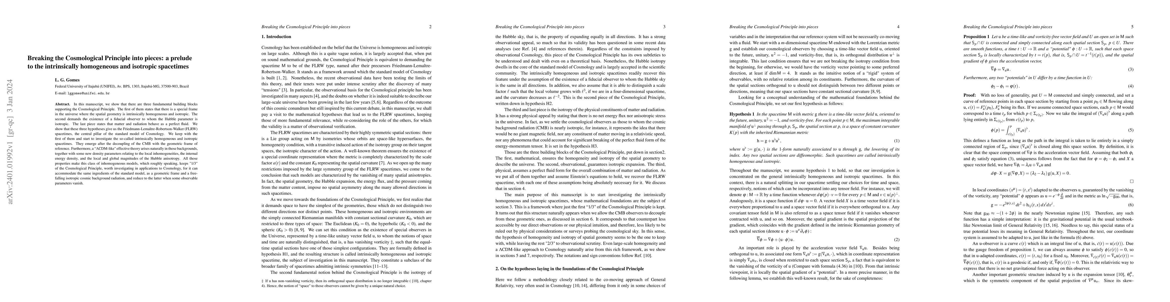Thumbnail for Breaking the Cosmological Principle into pieces: a prelude to the
  intrinsically homogeneous and isotropic spacetimes