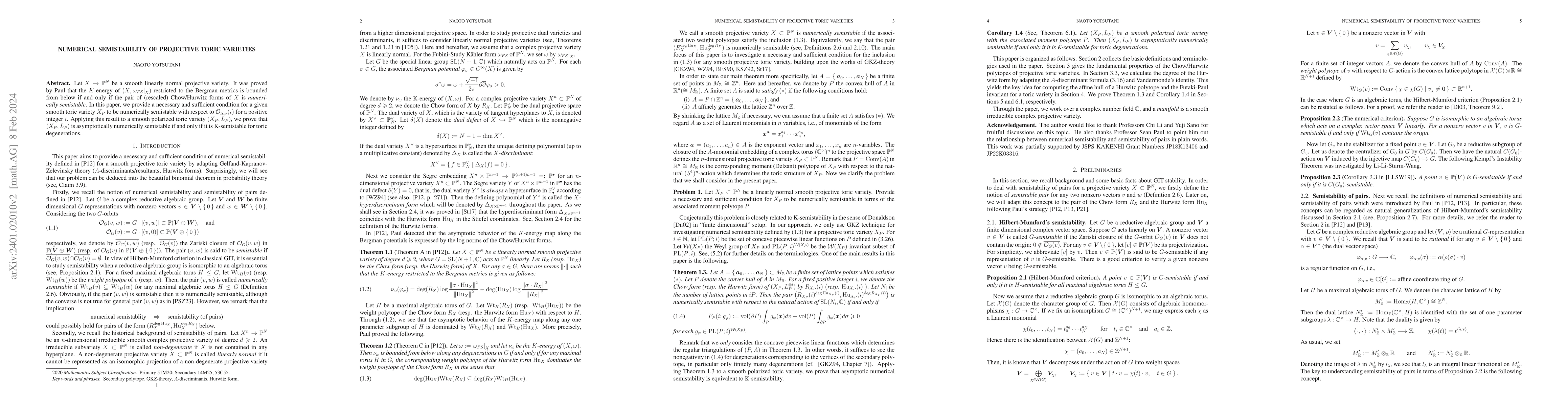 Thumbnail for Numerical semistability of projective toric varieties