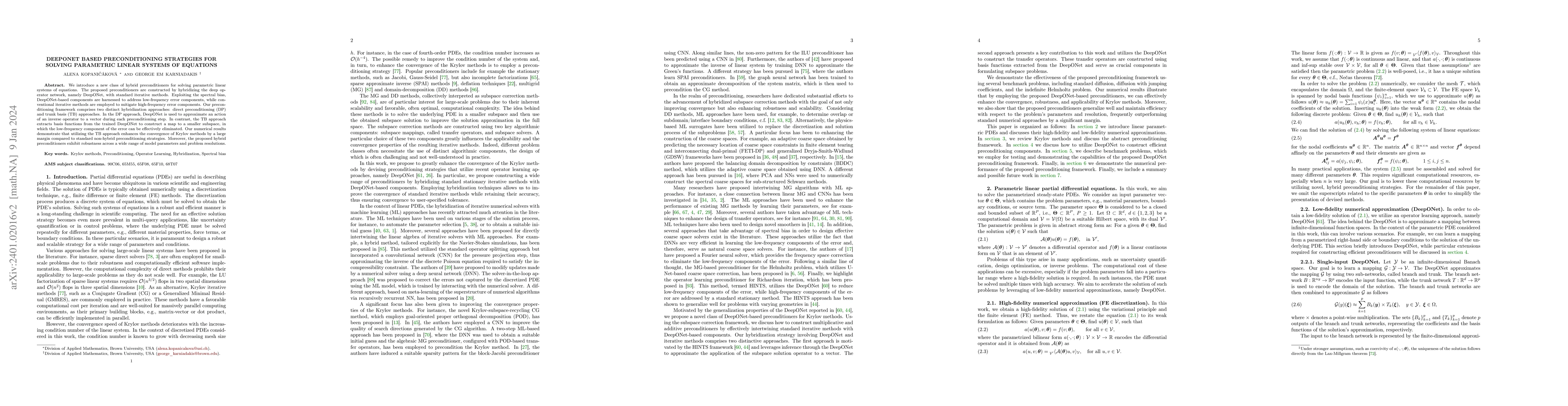 Thumbnail for DeepOnet Based Preconditioning Strategies For Solving Parametric Linear
  Systems of Equations
