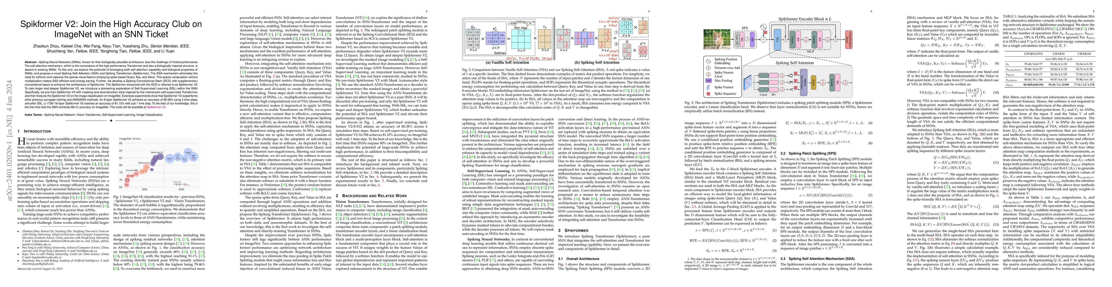 Thumbnail for Spikformer V2: Join the High Accuracy Club on ImageNet with an SNN
  Ticket