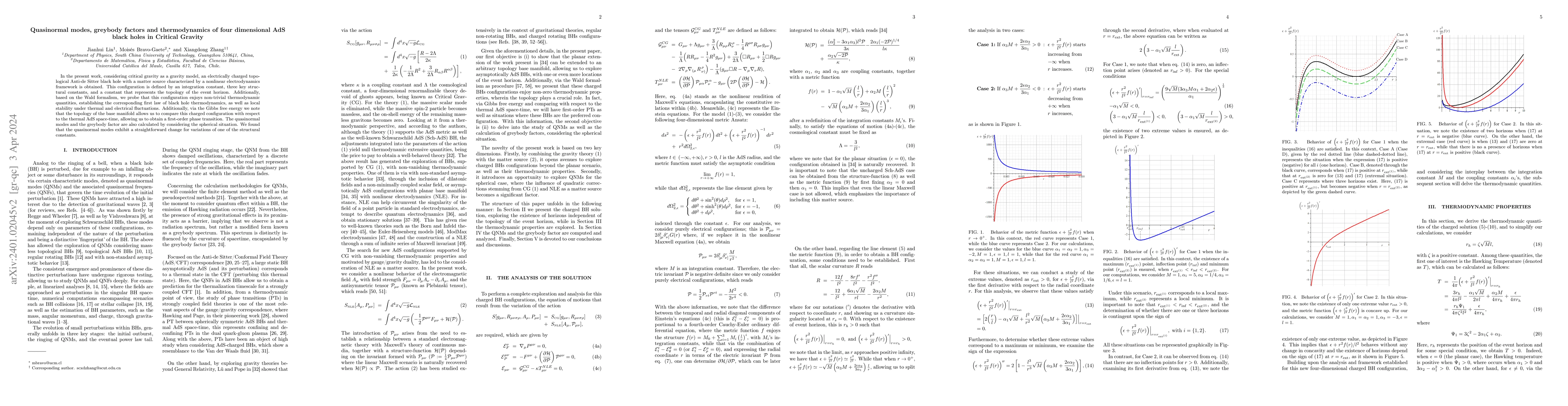 Thumbnail for Quasinormal modes, greybody factors and thermodynamics of four
  dimensional AdS black holes in Critical Gravity