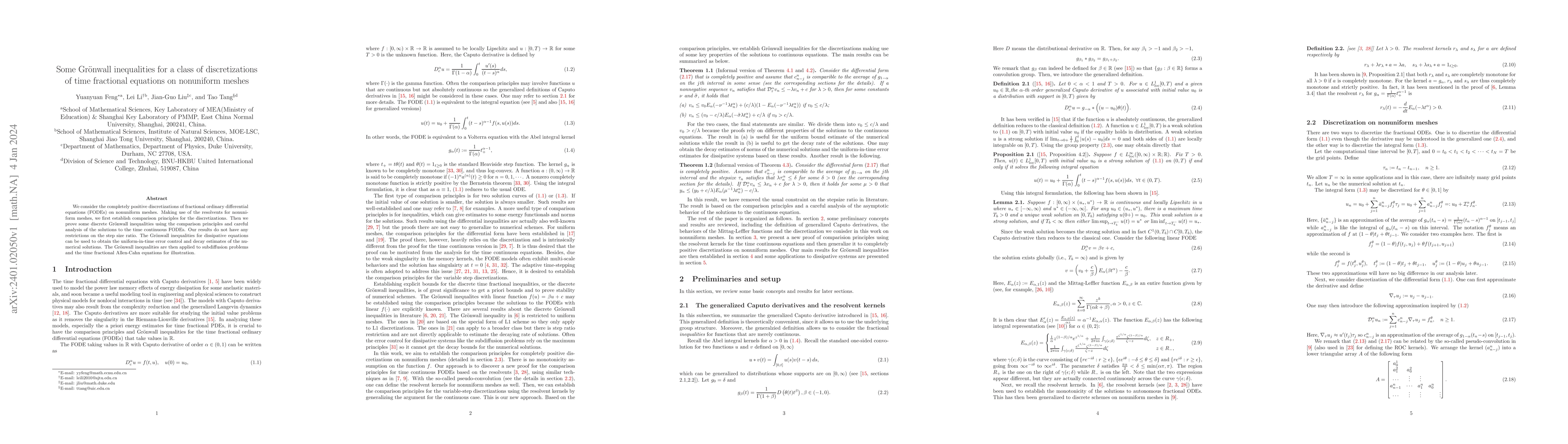 Thumbnail for Some Gr\"onwall inequalities for a class of discretizations of time
  fractional equations on nonuniform meshes