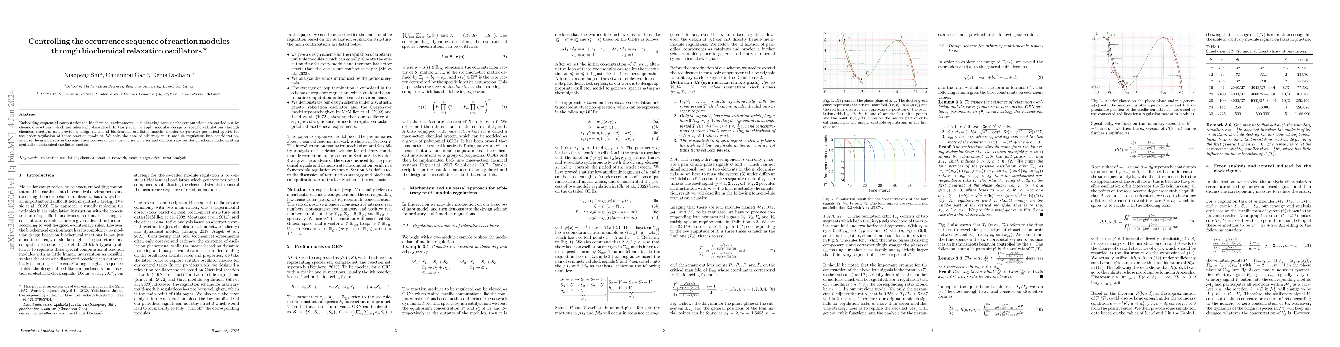Thumbnail for Controlling the occurrence sequence of reaction modules through
  biochemical relaxation oscillators