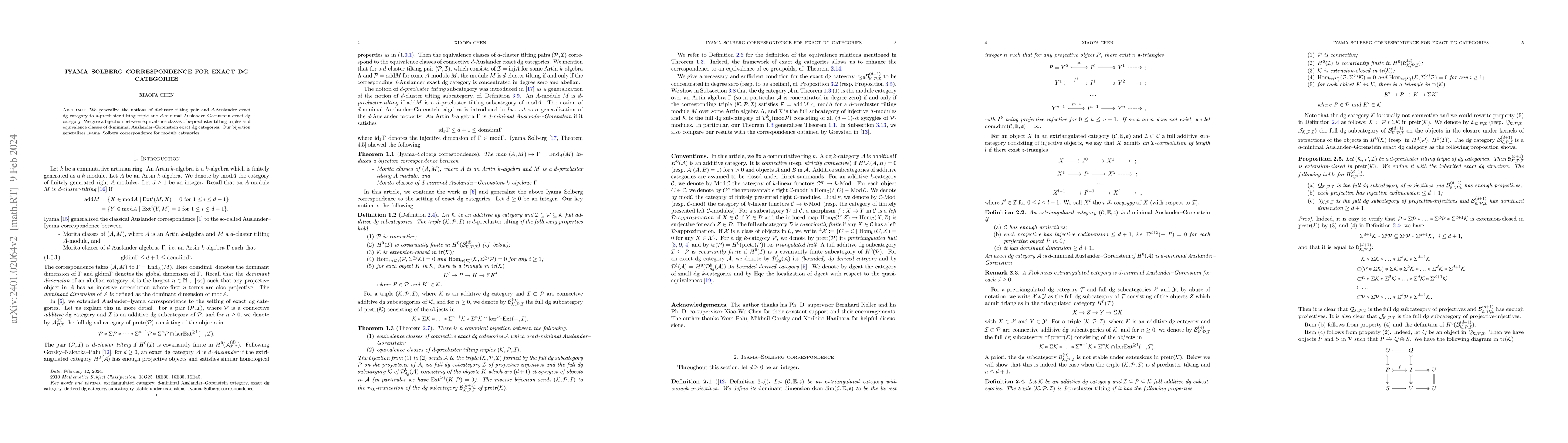 Thumbnail for Iyama-Solberg correspondence for exact dg categories