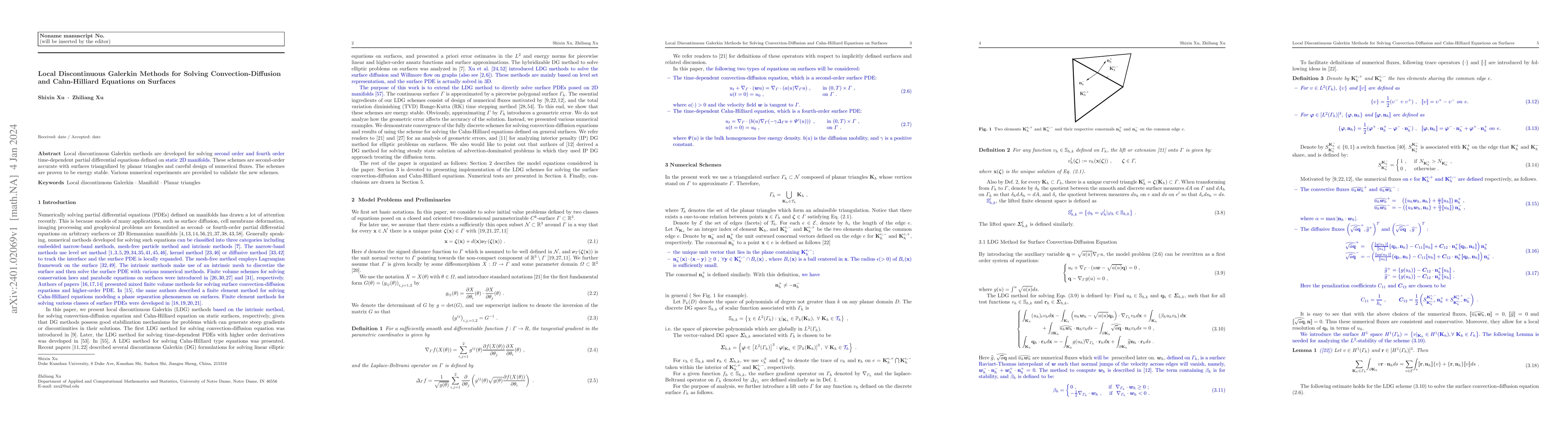 Thumbnail for Local Discontinuous Galerkin Methods for Solving Convection-Diffusion
  and Cahn-Hilliard Equations on Surfaces