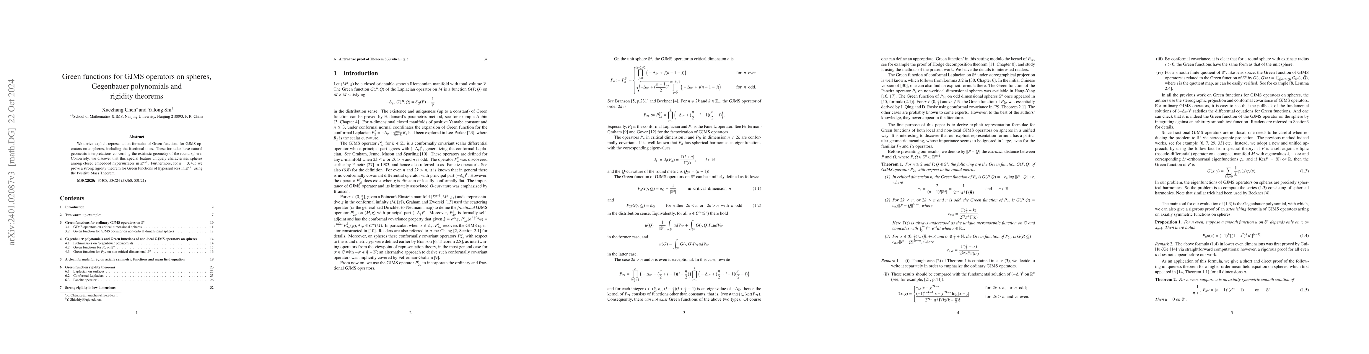 Thumbnail for Green functions for GJMS operators on spheres, Gegenbauer polynomials
  and rigidity theorems