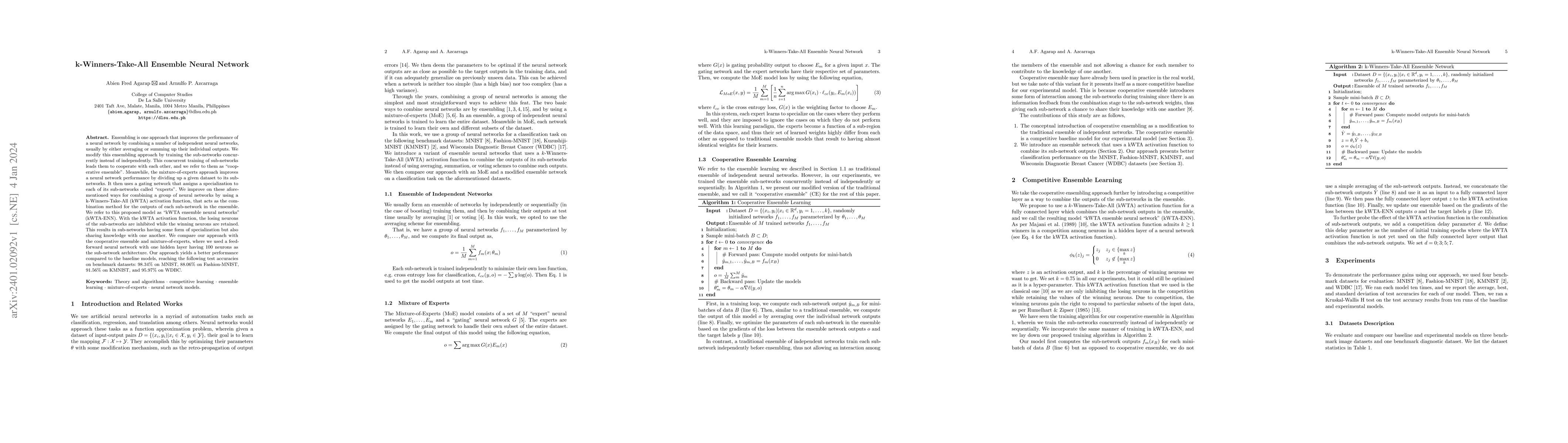 Thumbnail for k-Winners-Take-All Ensemble Neural Network