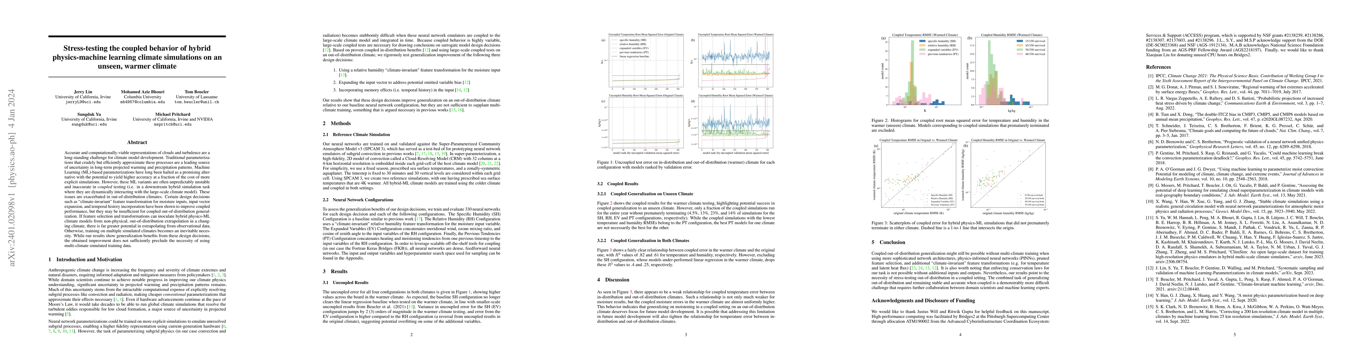 Thumbnail for Stress-testing the coupled behavior of hybrid physics-machine learning
  climate simulations on an unseen, warmer climate