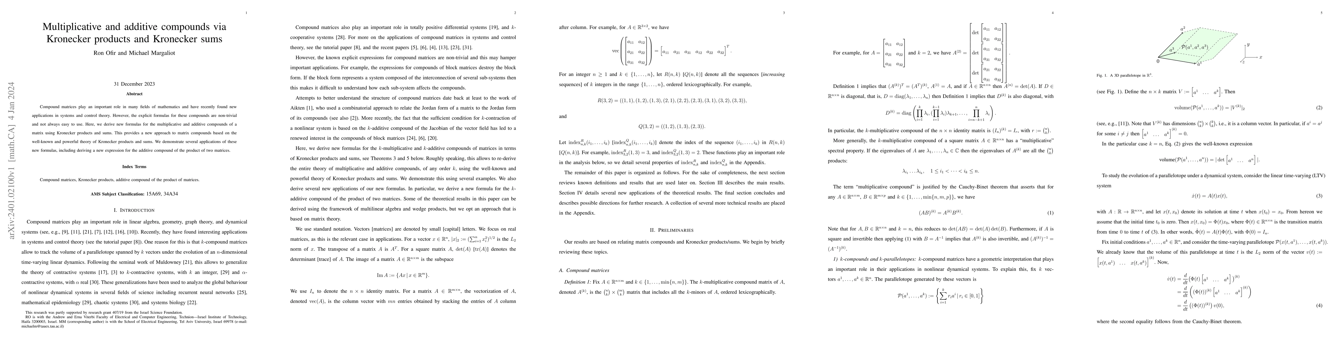 Thumbnail for Multiplicative and additive compounds via Kronecker products and
  Kronecker sums