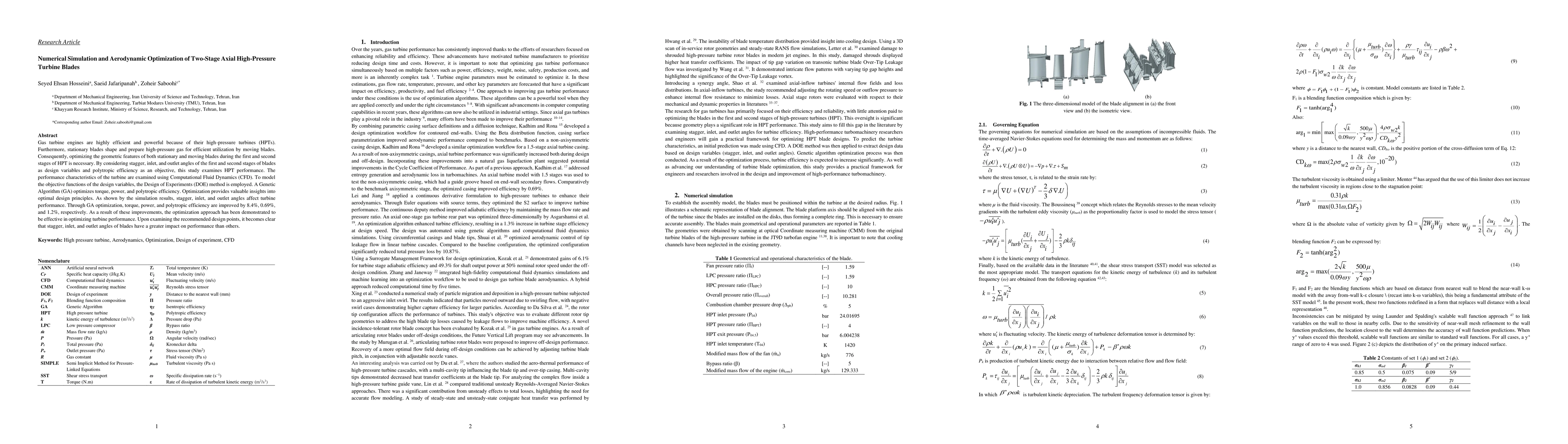 Thumbnail for Numerical Simulation and Aerodynamic Optimization of Two-Stage Axial
  High-Pressure Turbine Blades