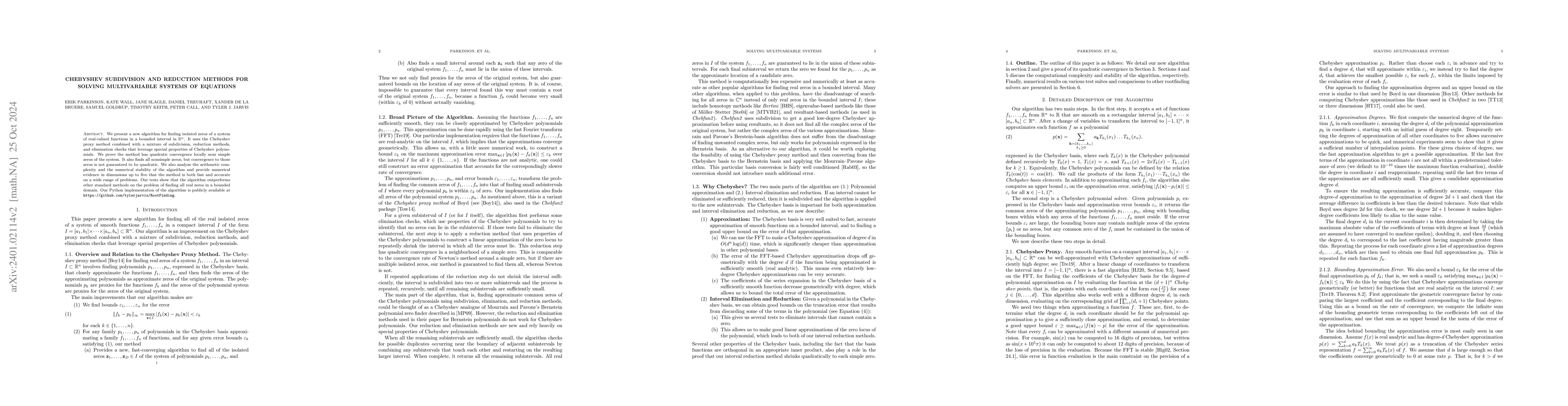 Thumbnail for Chebyshev Subdivision and Reduction Methods for Solving Multivariable
  Systems of Equations