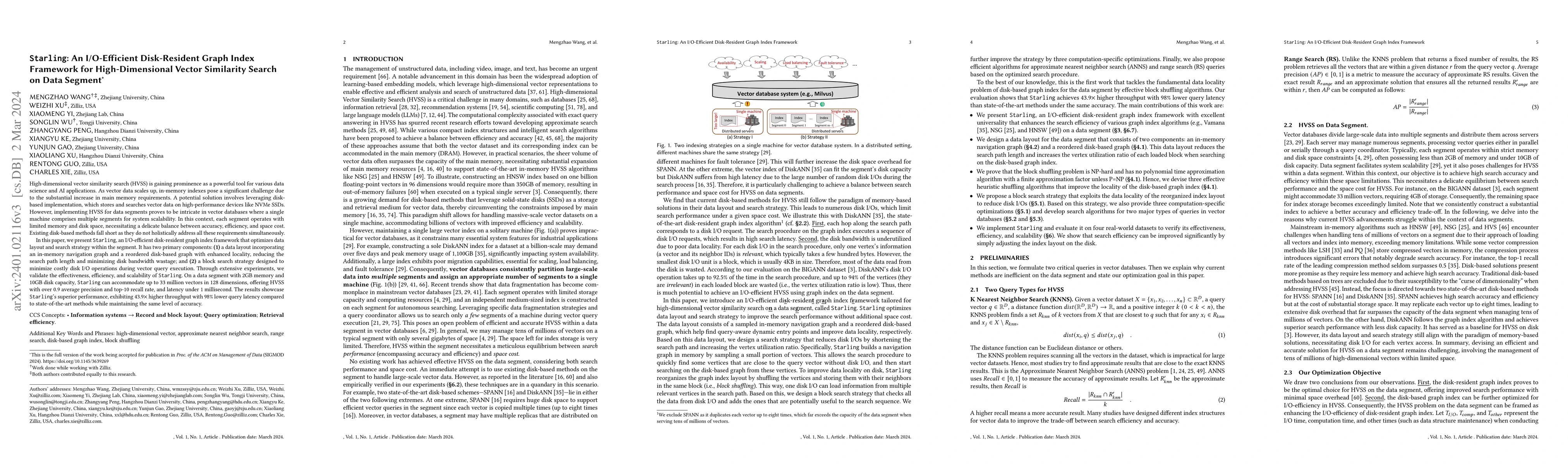 Thumbnail for Starling: An I/O-Efficient Disk-Resident Graph Index Framework for
  High-Dimensional Vector Similarity Search on Data Segment