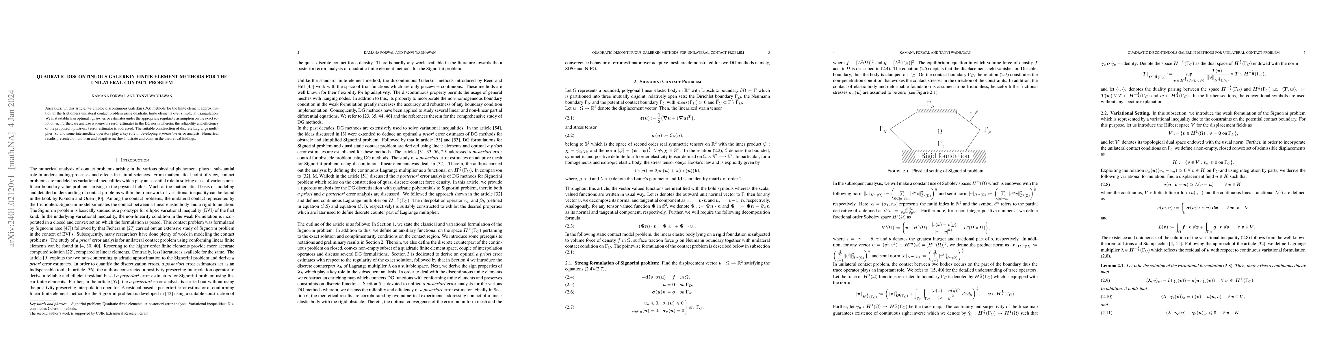 Thumbnail for Quadratic Discontinuous Galerkin methods for Unilateral Contact Problem