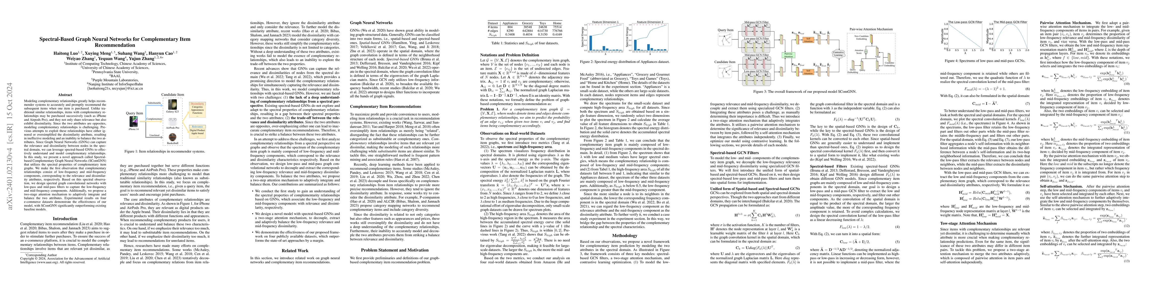 Thumbnail for Spectral-Based Graph Neural Networks for Complementary Item
  Recommendation