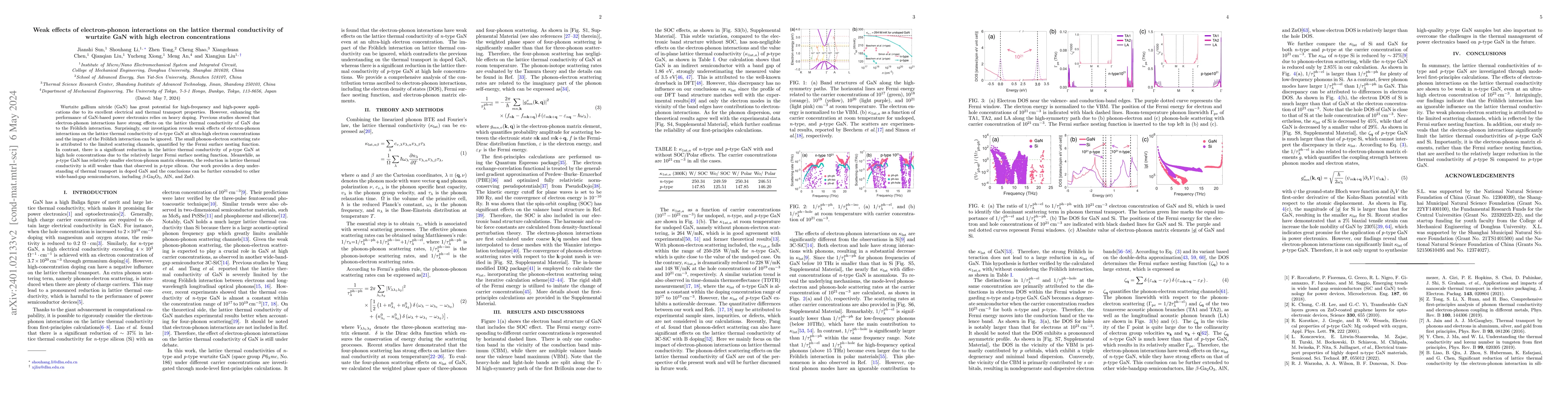 Thumbnail for Weak effects of electron-phonon interactions on the lattice thermal
  conductivity of wurtzite GaN with high electron concentrations