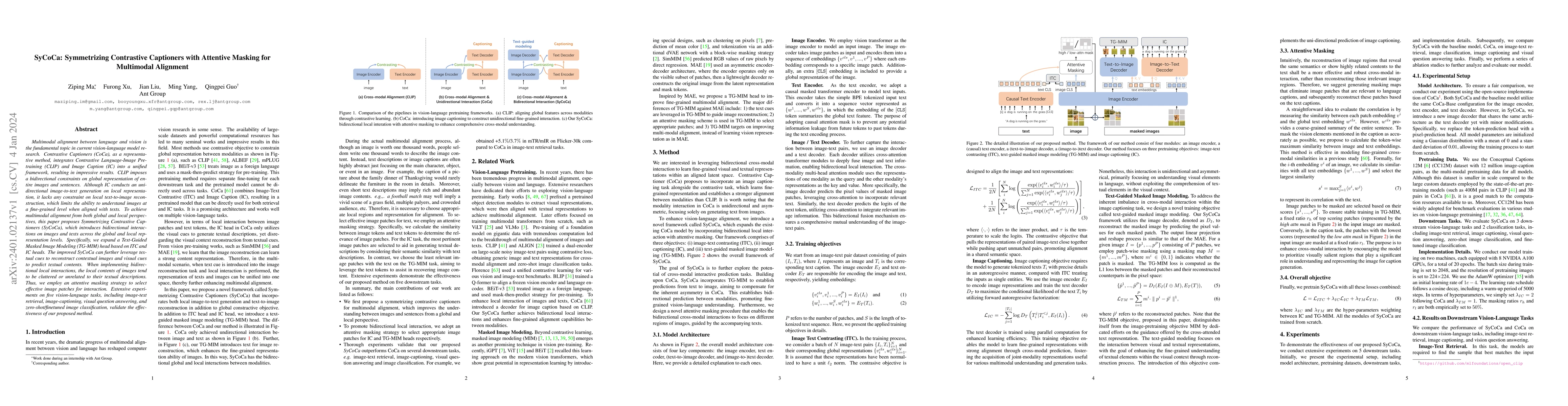 Thumbnail for SyCoCa: Symmetrizing Contrastive Captioners with Attentive Masking for
  Multimodal Alignment