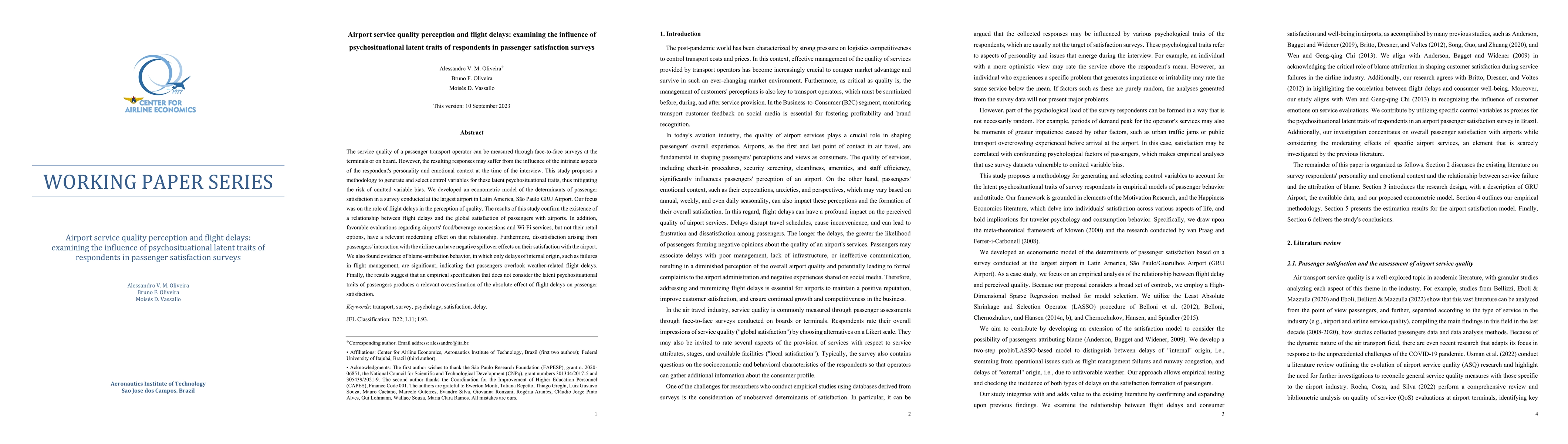 Thumbnail for Airport service quality perception and flight delays: examining the
  influence of psychosituational latent traits of respondents in passenger
  satisfaction surveys