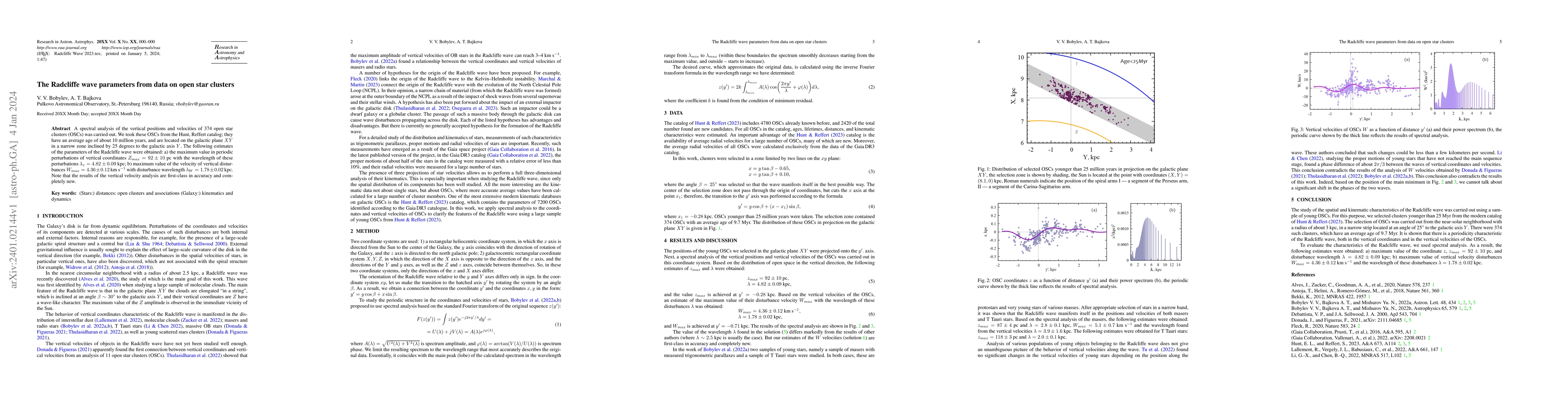 Thumbnail for The Radcliffe wave parameters from data on open star clusters