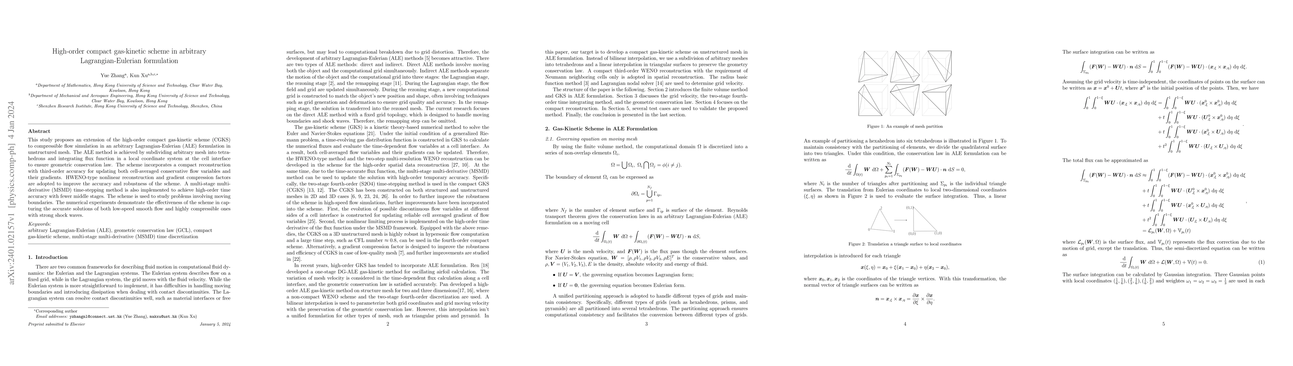Thumbnail for High-order compact gas-kinetic scheme in arbitrary Lagrangian-Eulerian
  formulation