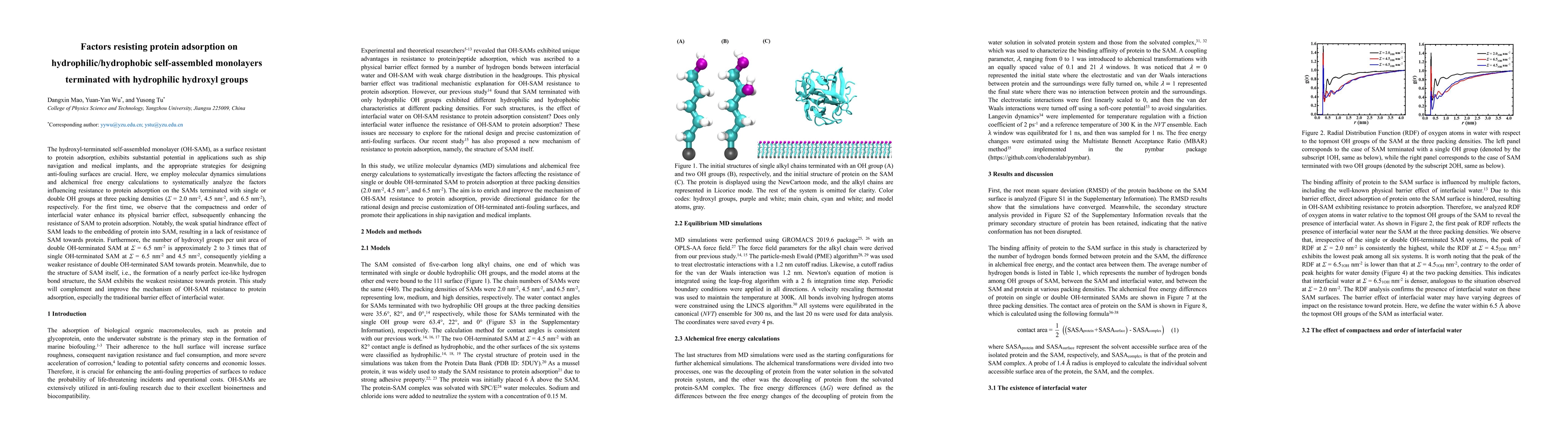 Thumbnail for Factors resisting protein adsorption on hydrophilic/hydrophobic
  self-assembled monolayers terminated with hydrophilic hydroxyl groups