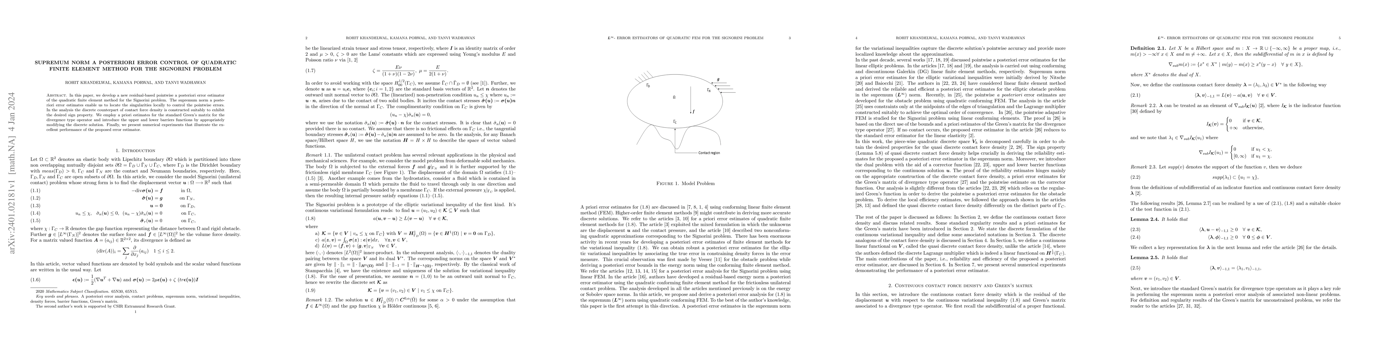 Thumbnail for Supremum norm A Posteriori Error control of Quadratic Finite Element
  Method for the Signorini problem