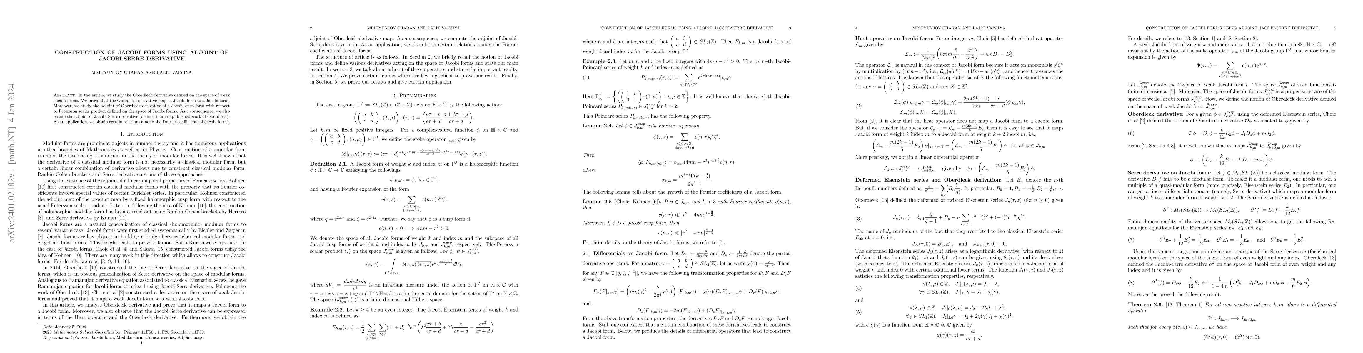 Thumbnail for Construction of Jacobi forms using adjoint of Jacobi-Serre derivative