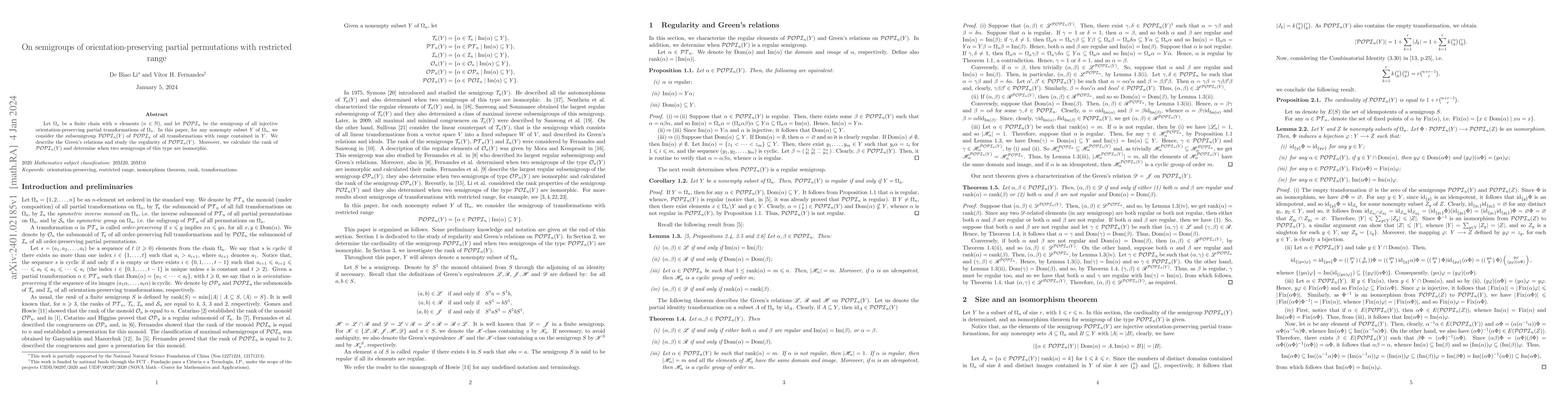 Thumbnail for On semigroups of orientation-preserving partial permutations with
  restricted range