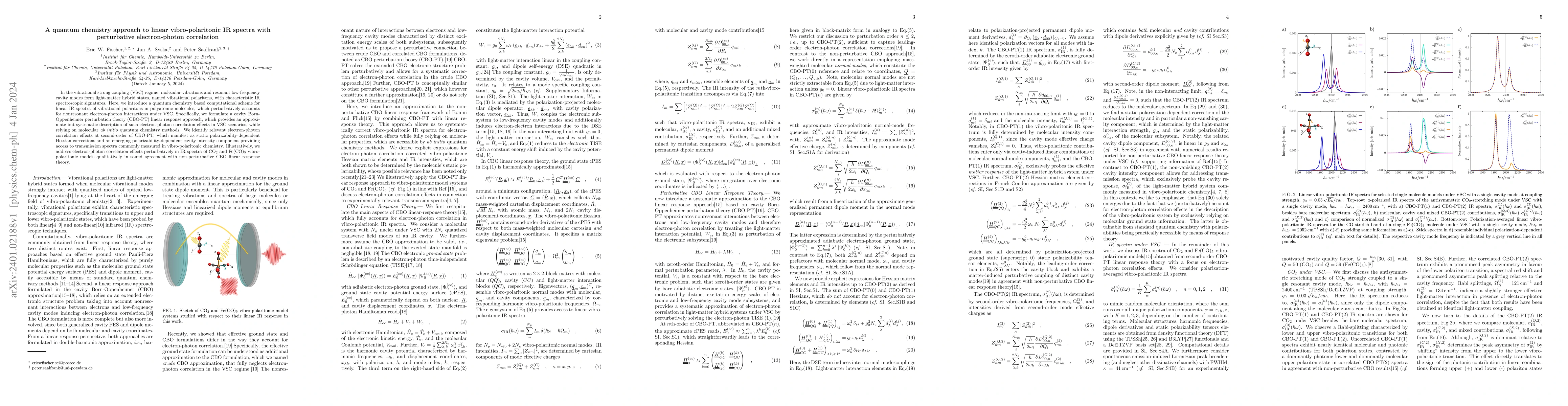 Thumbnail for A quantum chemistry approach to linear vibro-polaritonic IR spectra with
  perturbative electron-photon correlation
