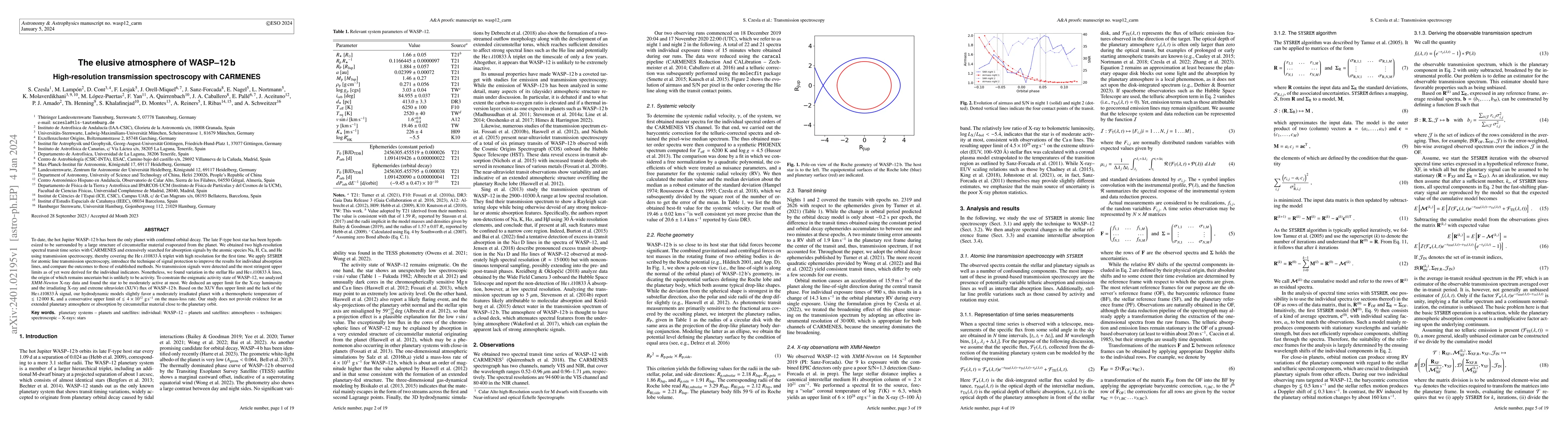 Thumbnail for The elusive atmosphere of WASP-12 b / High-resolution transmission
  spectroscopy with CARMENES