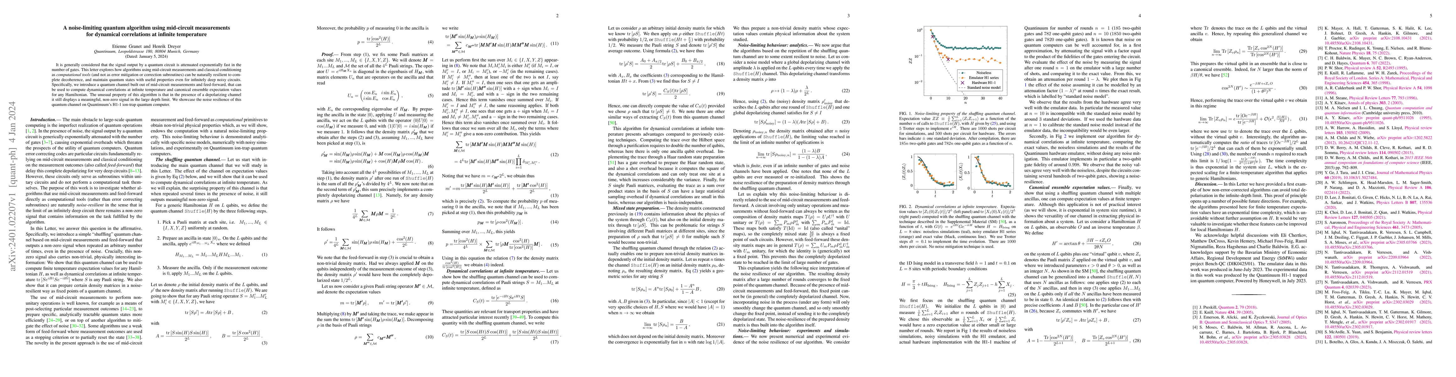 Thumbnail for A noise-limiting quantum algorithm using mid-circuit measurements for
  dynamical correlations at infinite temperature