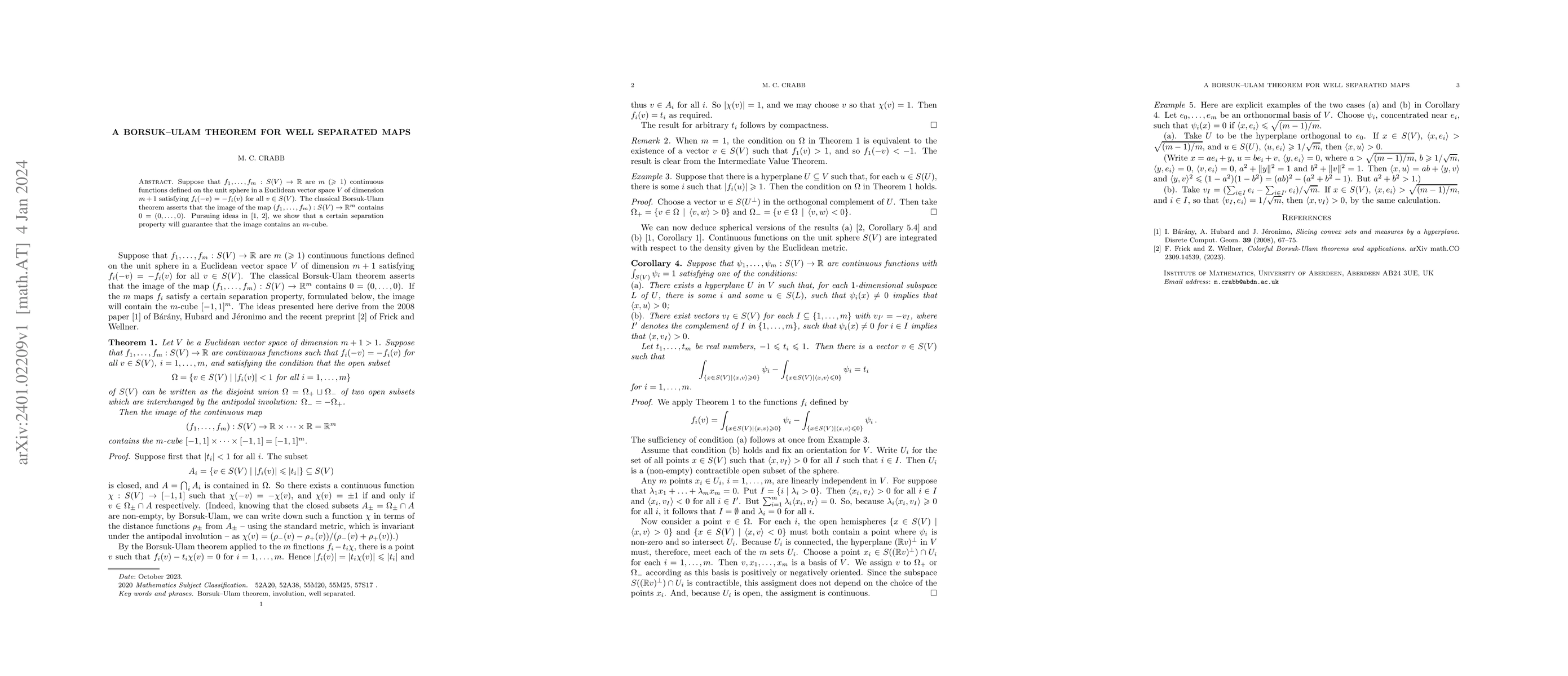 Thumbnail for A Borsuk--Ulam theorem for well separated maps