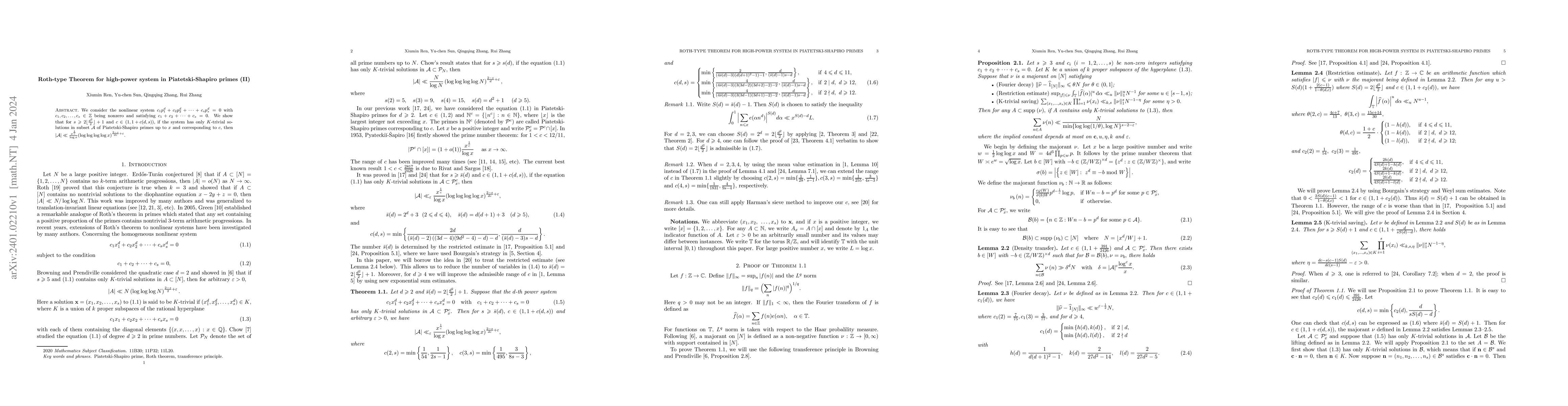 Thumbnail for Roth-type Theorem for high-power system in Piatetski-Shapiro primes (II)