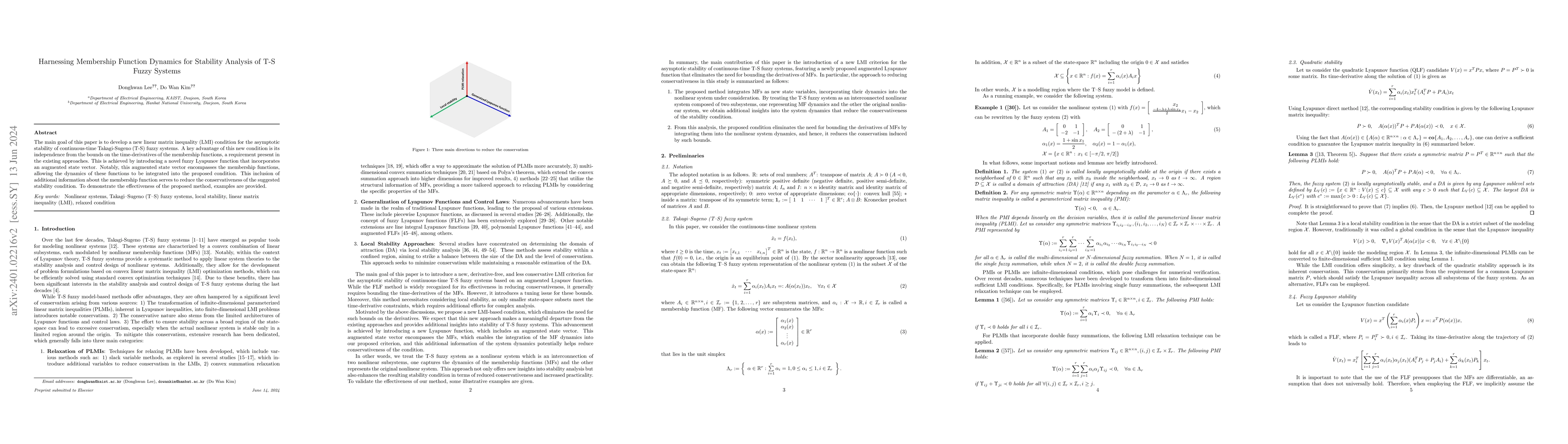 Thumbnail for Harnessing Membership Function Dynamics for Stability Analysis of T-S
  Fuzzy Systems