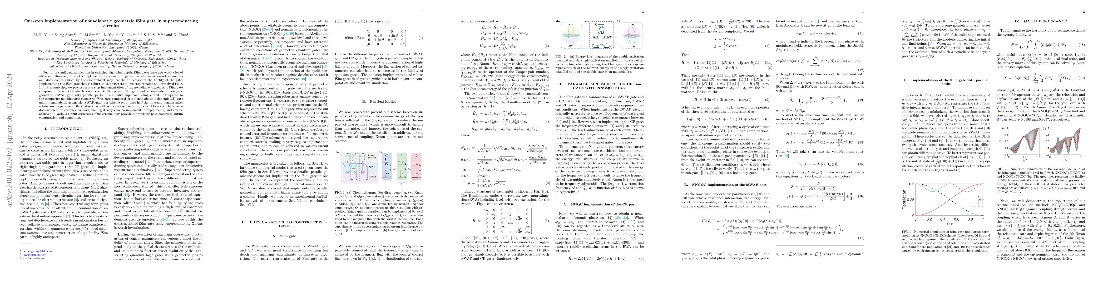 Thumbnail for One-step implementation of nonadiabatic geometric fSim gate in
  superconducting circuits