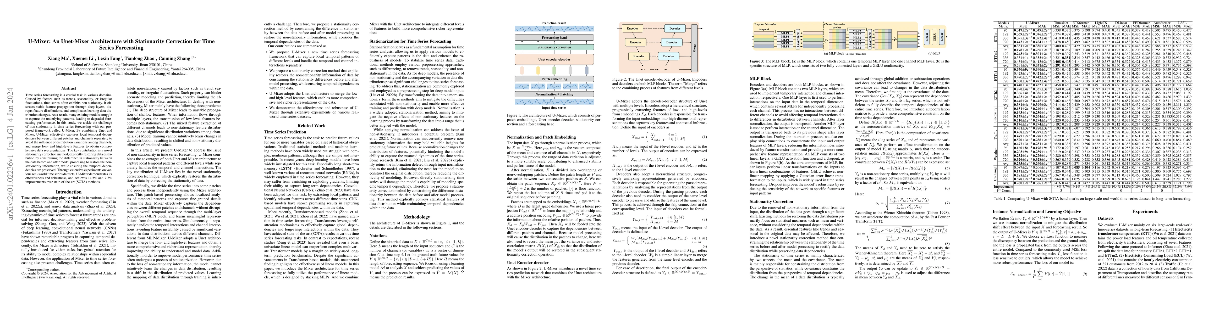 Thumbnail for U-Mixer: An Unet-Mixer Architecture with Stationarity Correction for
  Time Series Forecasting