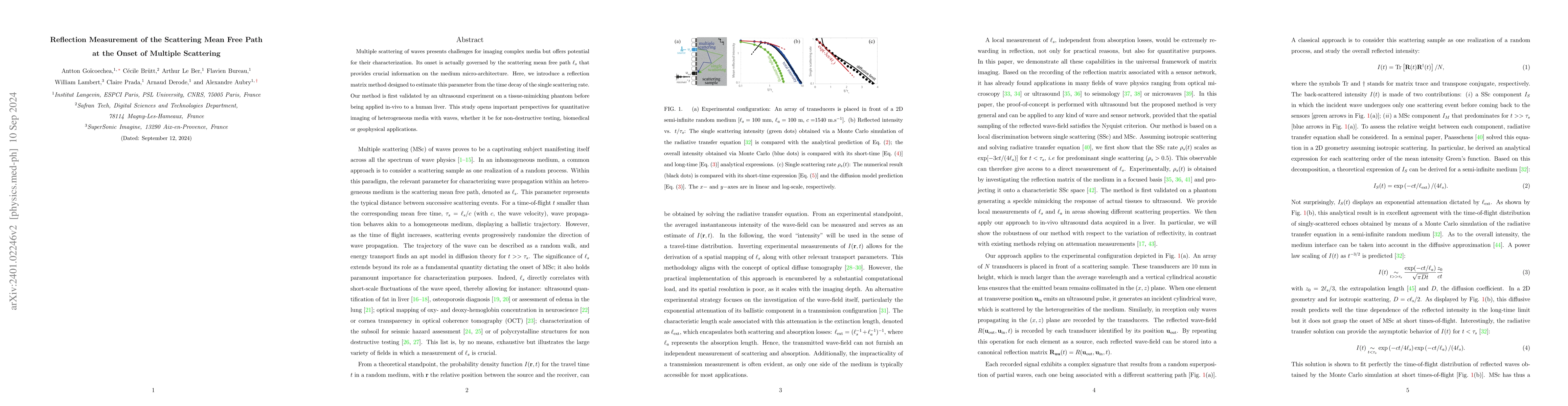 Thumbnail for Reflection Measurement of the Scattering Mean Free Path at the Onset of
  Multiple Scattering