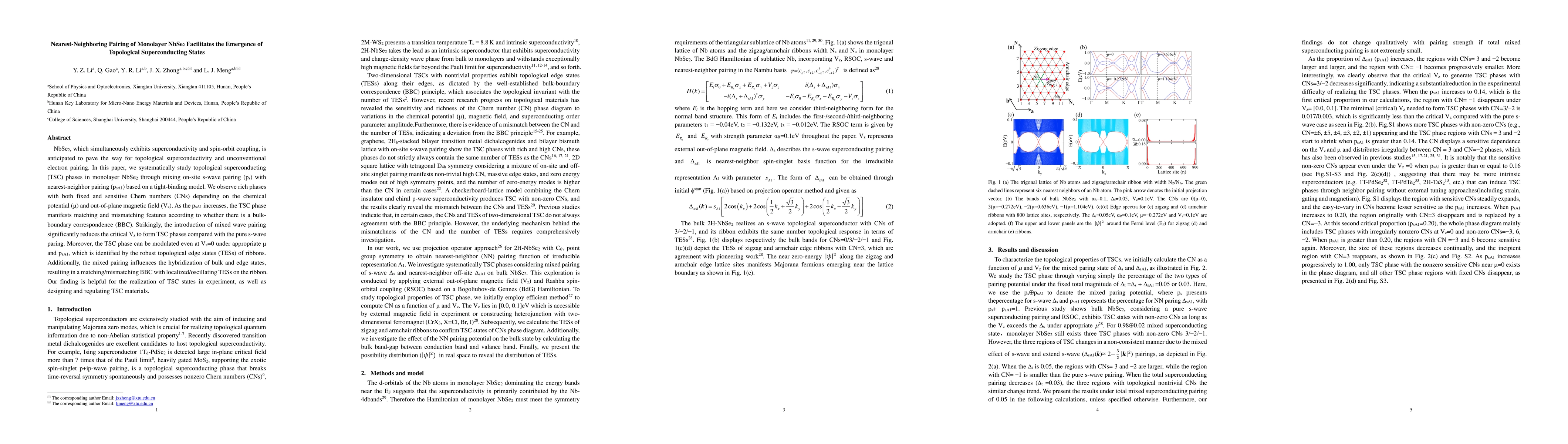 Thumbnail for Nearest-Neighboring Pairing of Monolayer NbSe2 Facilitates the Emergence
  of Topological Superconducting States