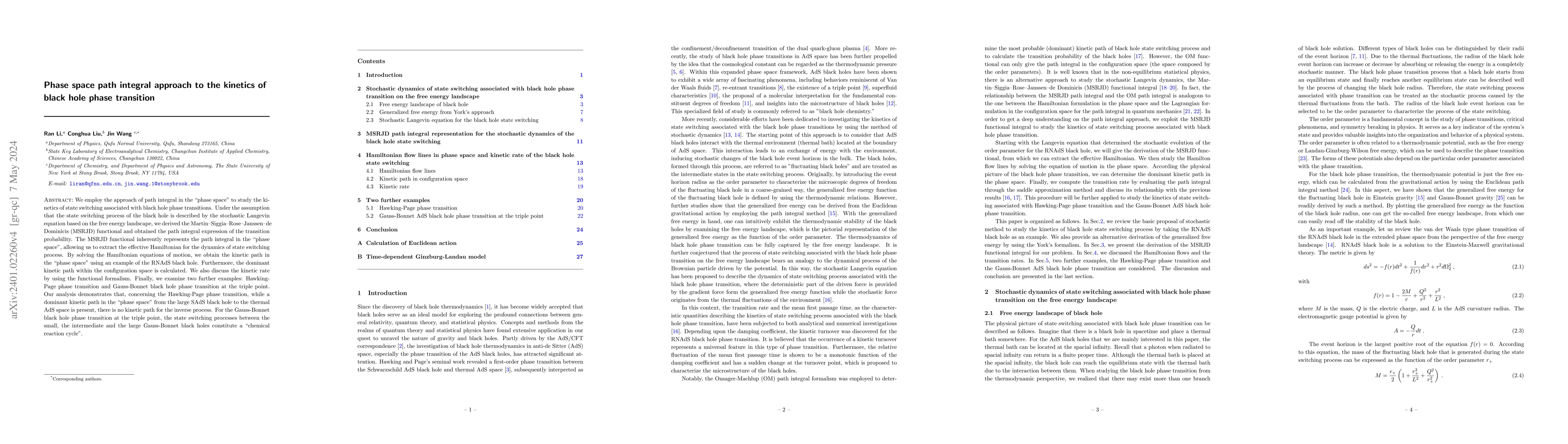 Thumbnail for Phase space path integral approach to the kinetics of black hole phase
  transition