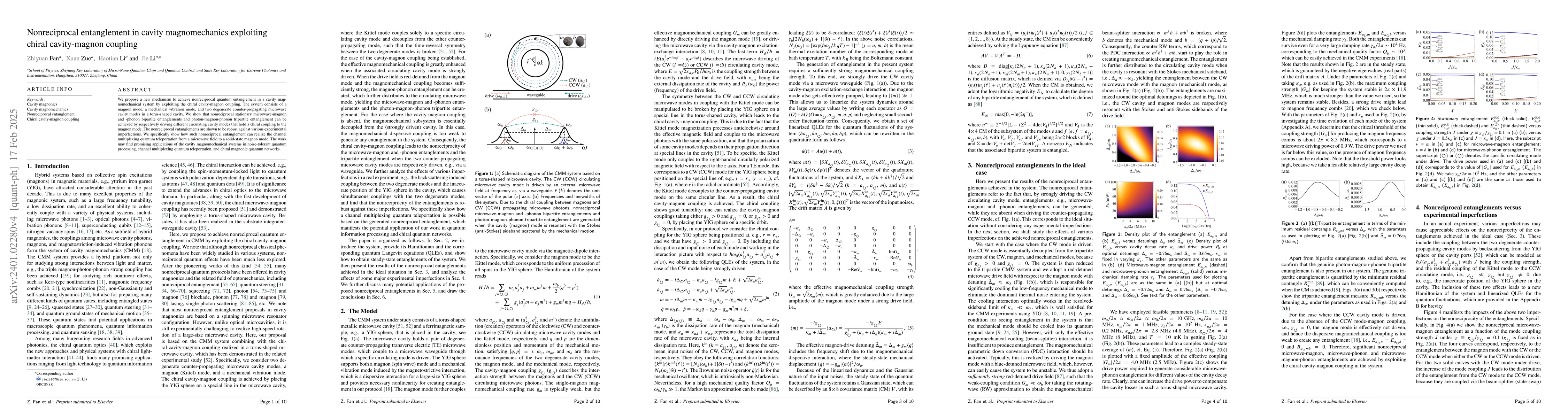 Thumbnail for Nonreciprocal entanglement in cavity magnomechanics exploiting chiral
  cavity-magnon coupling