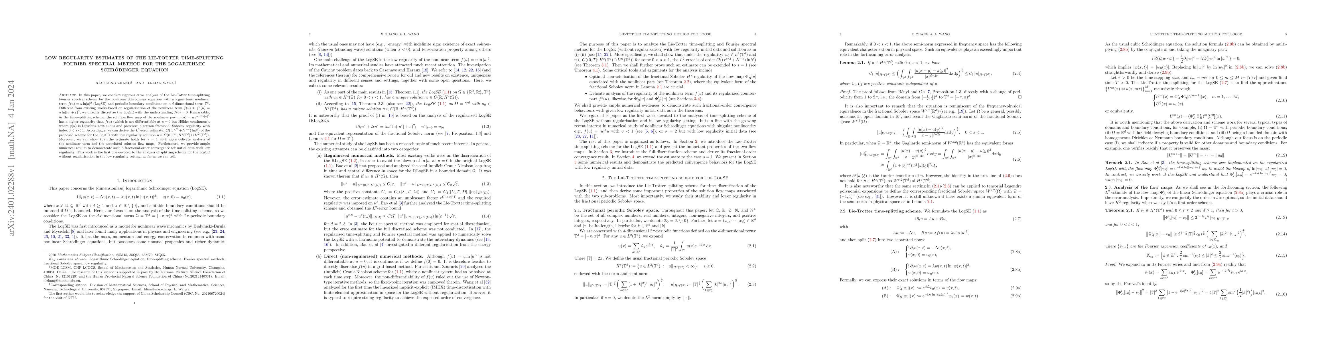 Thumbnail for Low regularity estimates of the Lie-Totter time-splitting Fourier
  spectral method for the logarithmic Schr\"odinger equation