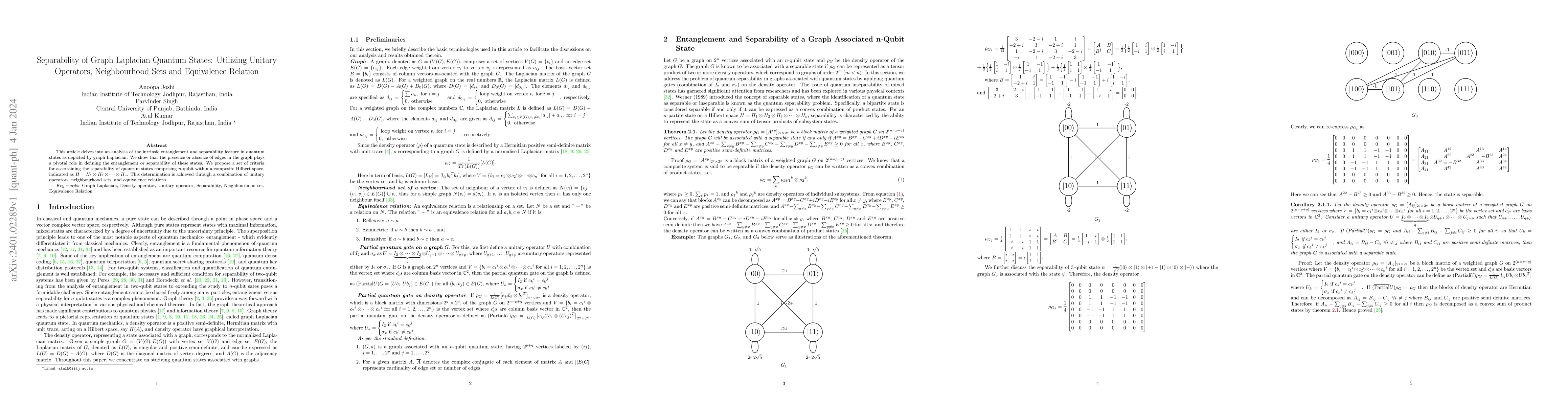 Thumbnail for Separability of Graph Laplacian Quantum States: Utilizing Unitary
  Operators, Neighbourhood Sets and Equivalence Relation