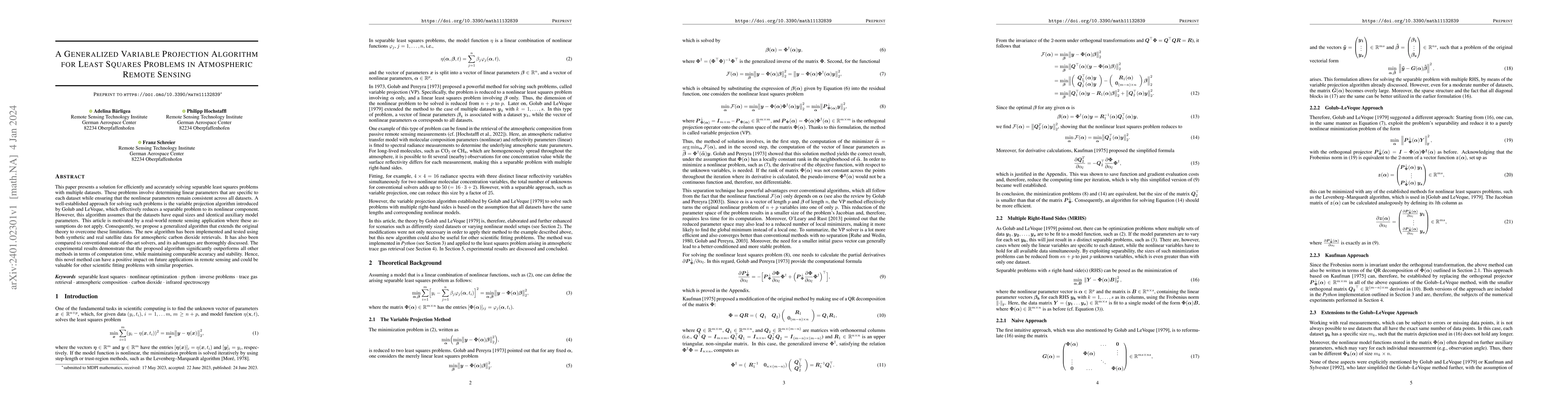 Thumbnail for A Generalized Variable Projection Algorithm for Least Squares Problems
  in Atmospheric Remote Sensing